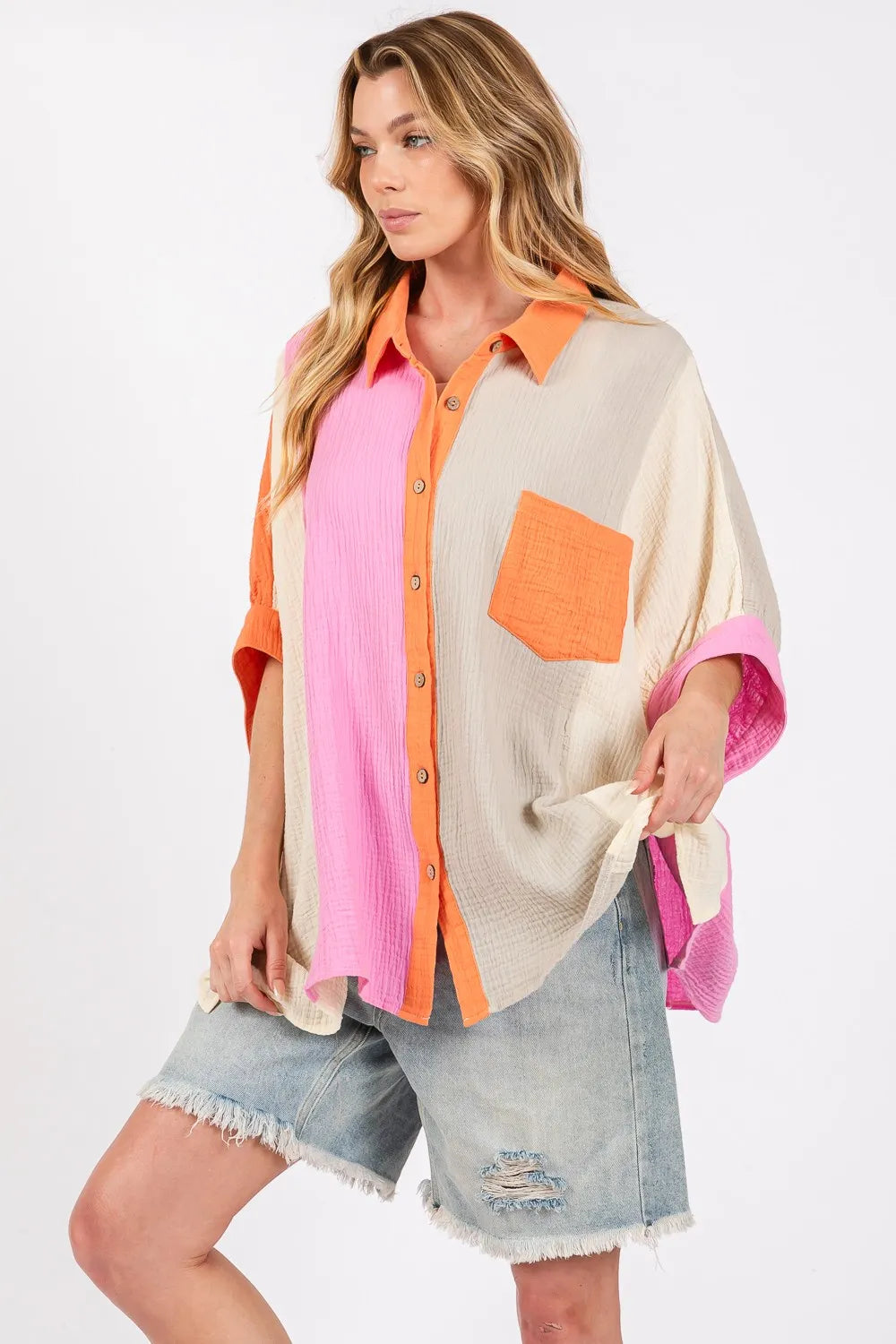 Image of SAGE + FIG Full Size Color Block Button-Down Shirt | Queeble.shop