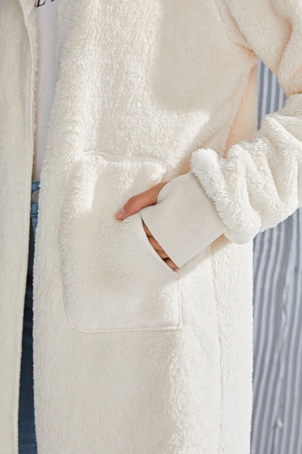 Image of Double Take Full Size Hooded Teddy Bear Jacket with Thumbholes | Queeble.shop
