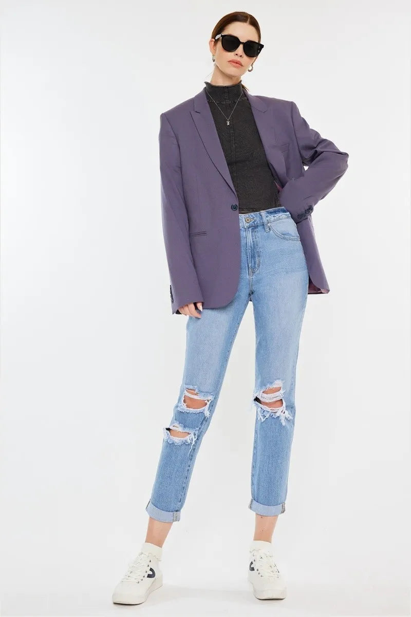 Image of Kancan High Rise Distressed Mom Jeans | Queeble.shop