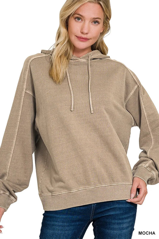 Image of Zenana French Terry Pigment Dye & Enzyme Washing Hoodie | Queeble.shop