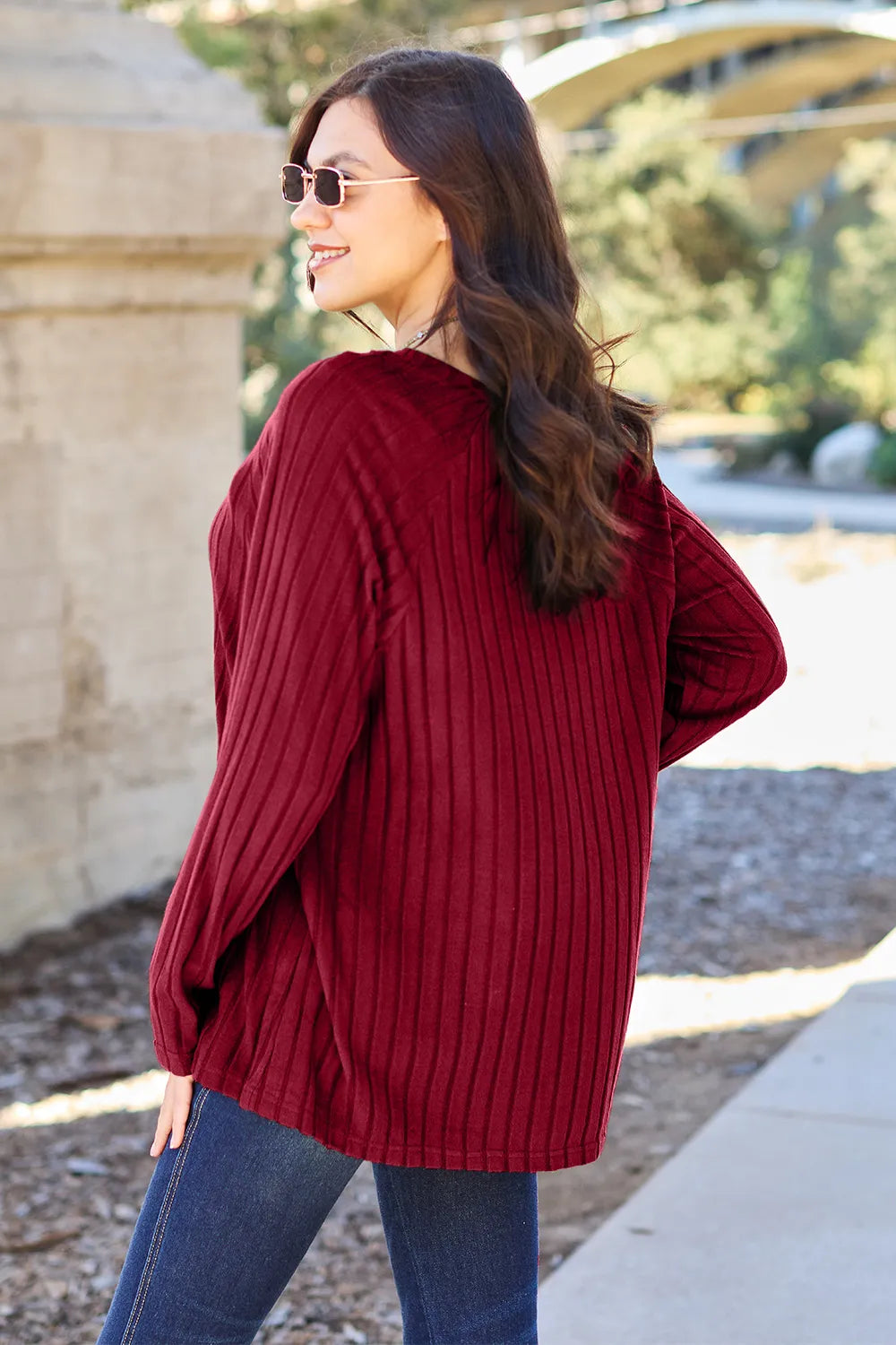 Image of Basic Bae Full Size Ribbed Round Neck Long Sleeve Knit Top | Queeble.shop