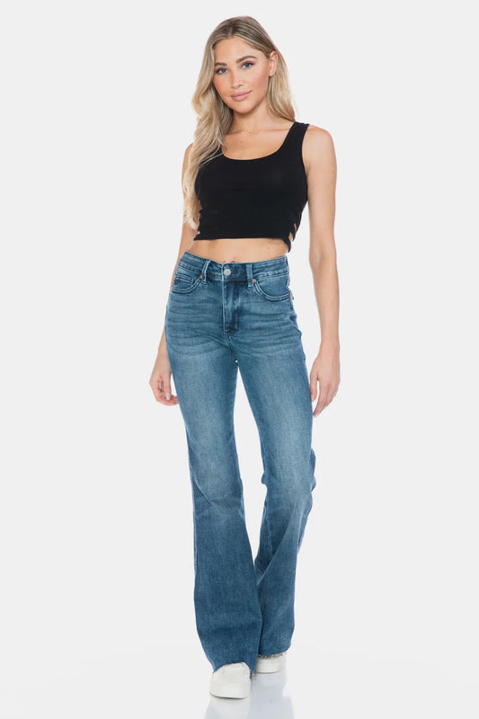 Image of Judy Blue Full Size Tummy Control Cut Hem Flare Jeans | Queeble.shop