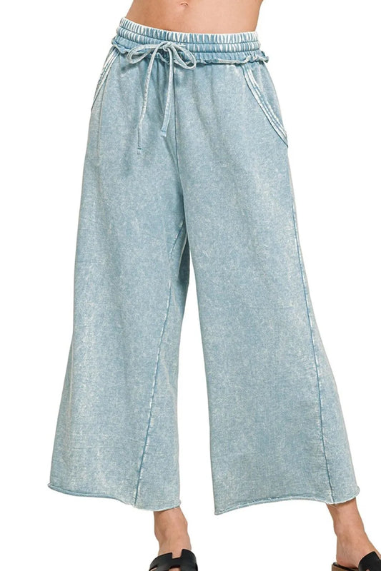 Image of Zenana Washed French Terry Palazzo With Pockets | Queeble.shop