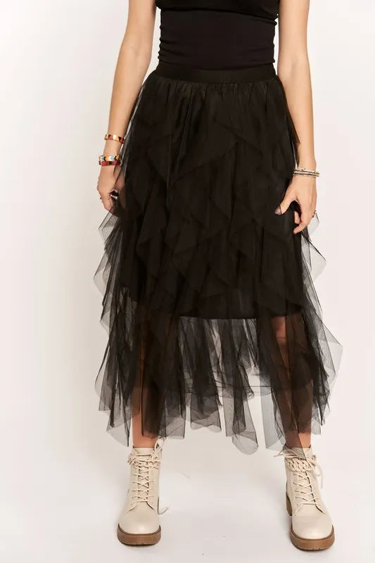 Image of ADORA Ruffled Elastic Waist Midi Skirt | Queeble.shop