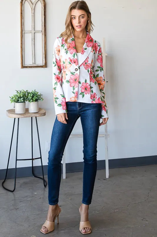 Image of Heimish Full Size Multi Color Floral Blazers with Tunic Plus Size | Queeble.shop
