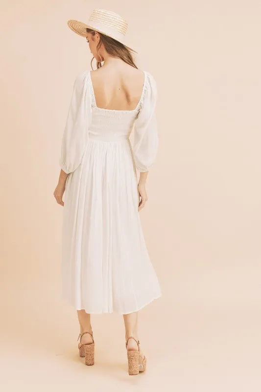 Image of Aemi + Co Ruffled Smocked Square Neck Balloon Sleeve Dress | Queeble.shop
