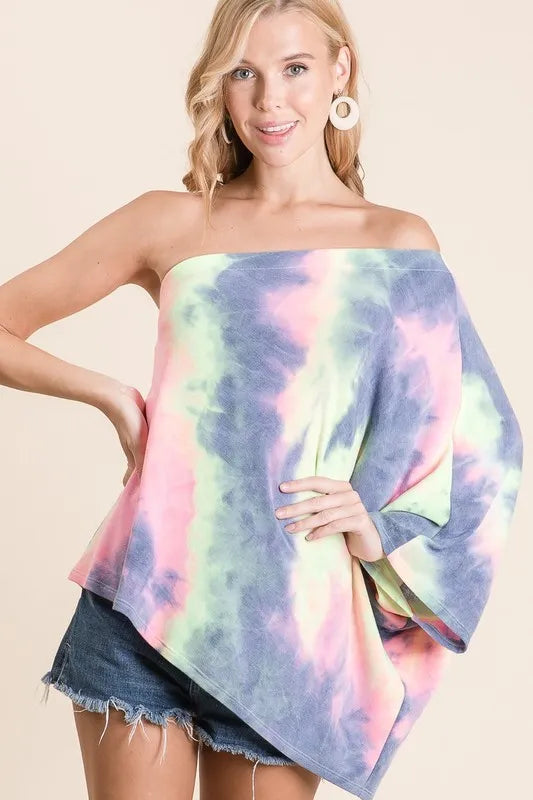 Image of BiBi Tie Dye French Terry One Shoulder Top with Dolman | Queeble.shop