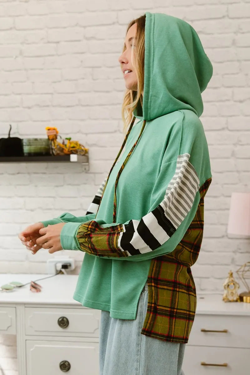 Image of BiBi Plaid With Stripes Mix Match French Terry Hoodie | Queeble.shop