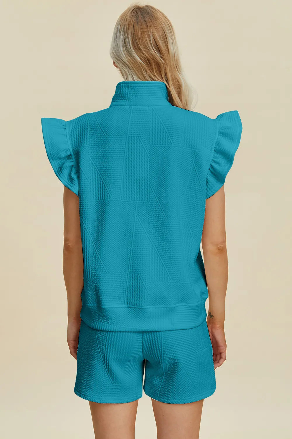 Image of Double Take Full Size Texture Flounce Sleeve Top and Shorts Set | Queeble.shop