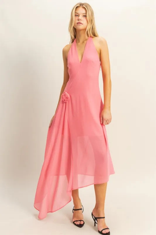 Image of HYFVE Chiffon Halter Asymmetrical Hem Dress | Queeble.shop