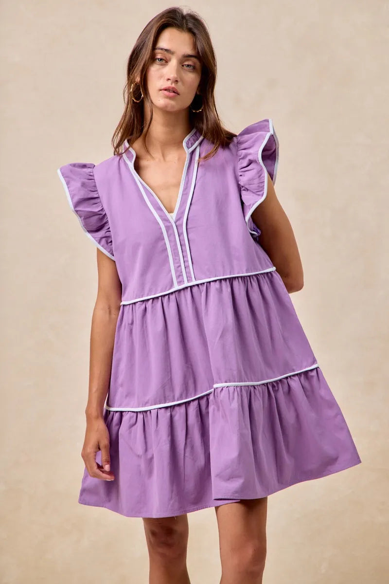 Image of BiBi Gameday Theme Contrast Binding Ruffled Dress | Queeble.shop