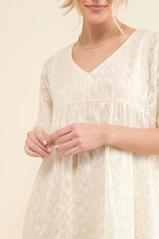 Image of And The Why Woven Leopard Baby Doll Roll-Sleeve Casual Dress | Queeble.shop