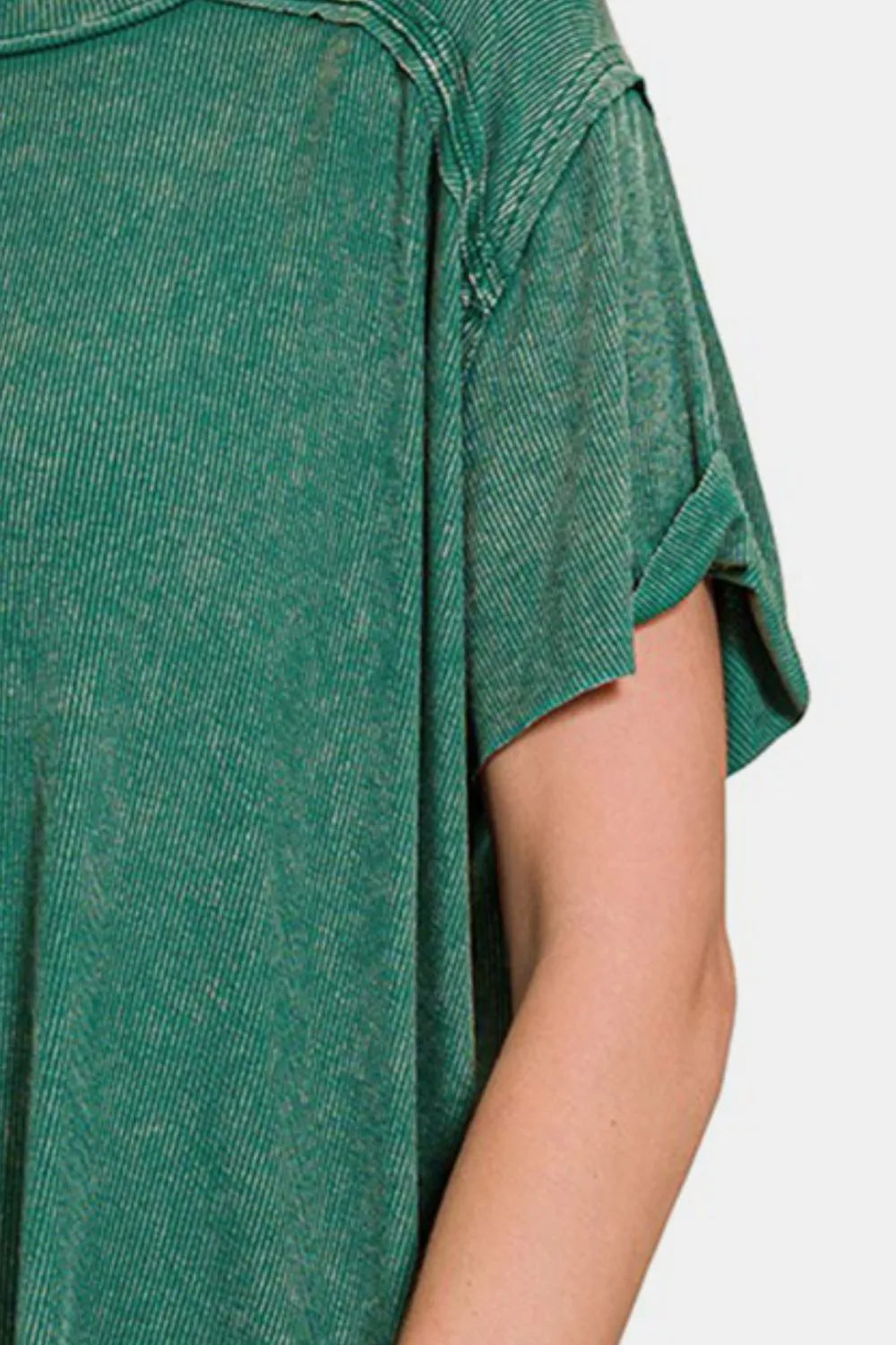 Image of Zenana Washed Ribbed Short Sleeve Top | Queeble.shop