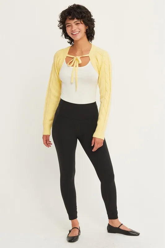 Image of HYFVE Cable-Knit Tie-Front Shrug | Queeble.shop