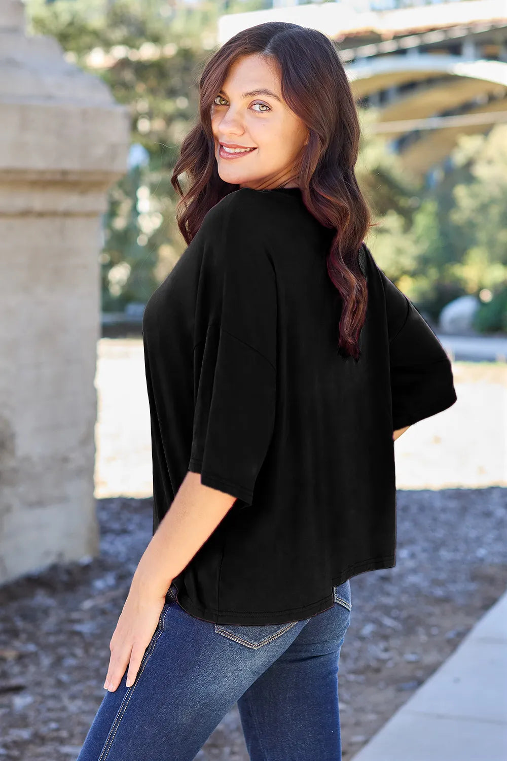 Image of Basic Bae Bamboo Full Size Round Neck Drop Shoulder T-Shirt | Queeble.shop