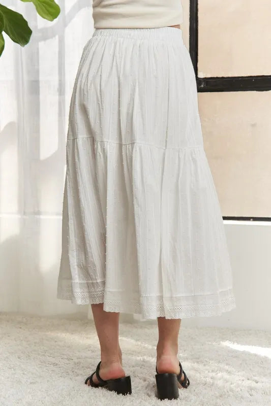 Image of ADORA Elastic Waistband Tiered Midi Skirt | Queeble.shop