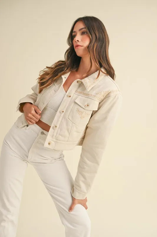 Image of MABLE Embroidered Quilted Cropped Jacket | Queeble.shop