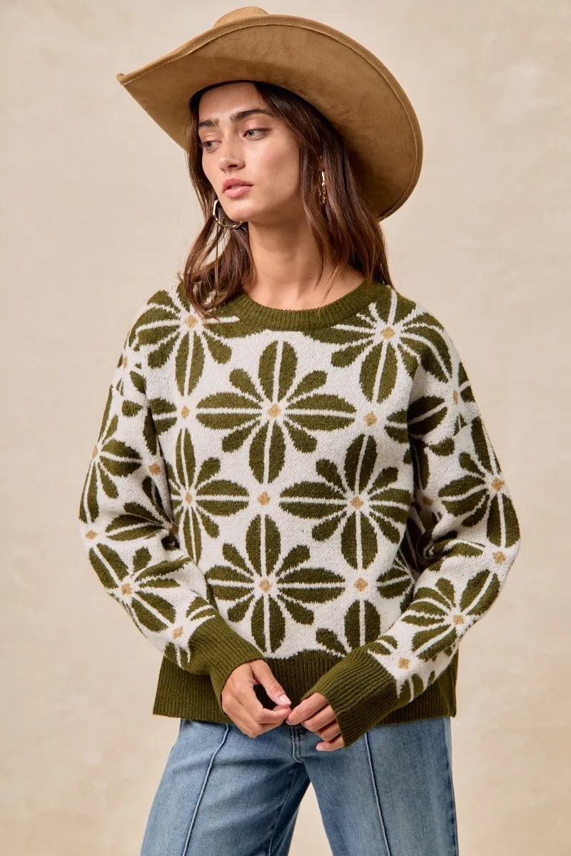 Image of BiBi Flower Pattern Long Sleeve Sweater | Queeble.shop
