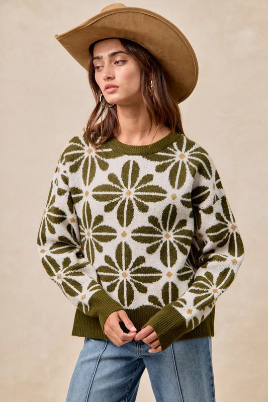 Image of BiBi Flower Pattern Long Sleeve Sweater | Queeble.shop