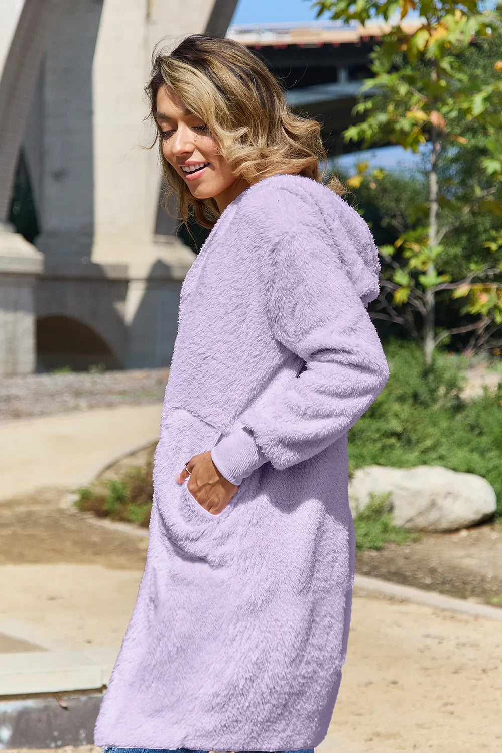 Image of Double Take Full Size Hooded Teddy Bear Jacket with Thumbholes | Queeble.shop