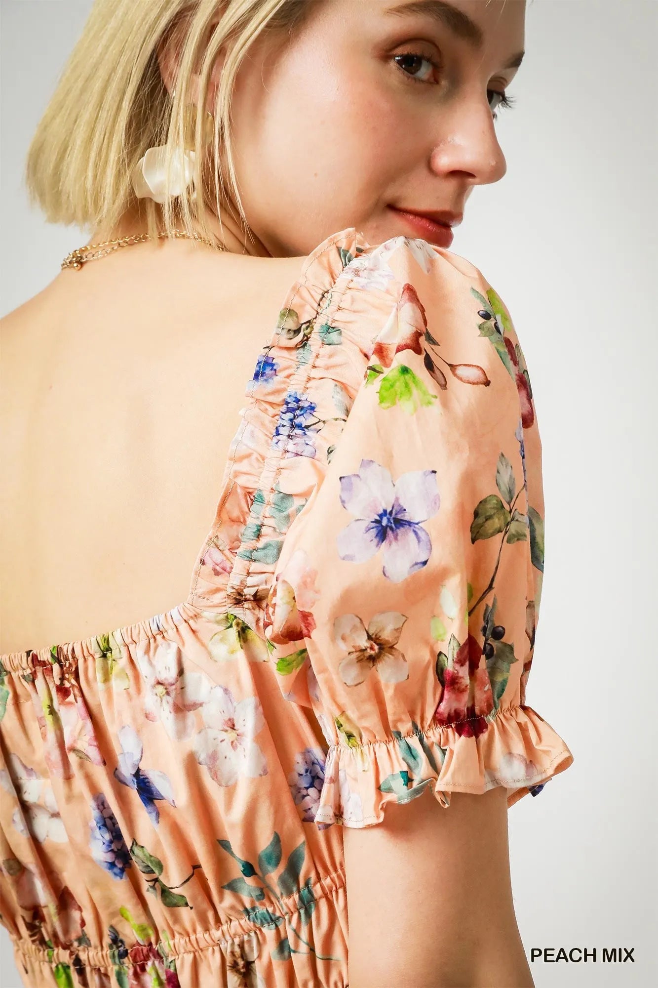 Image of Umgee Floral Print Puff Sleeve Mini Dress | Queeble.shop