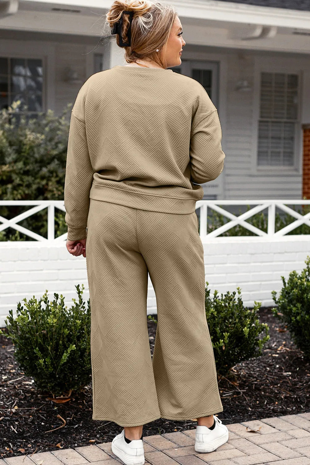 Image of Double Take Full Size Textured Long Sleeve Top and Drawstring Pants Set | Queeble.shop