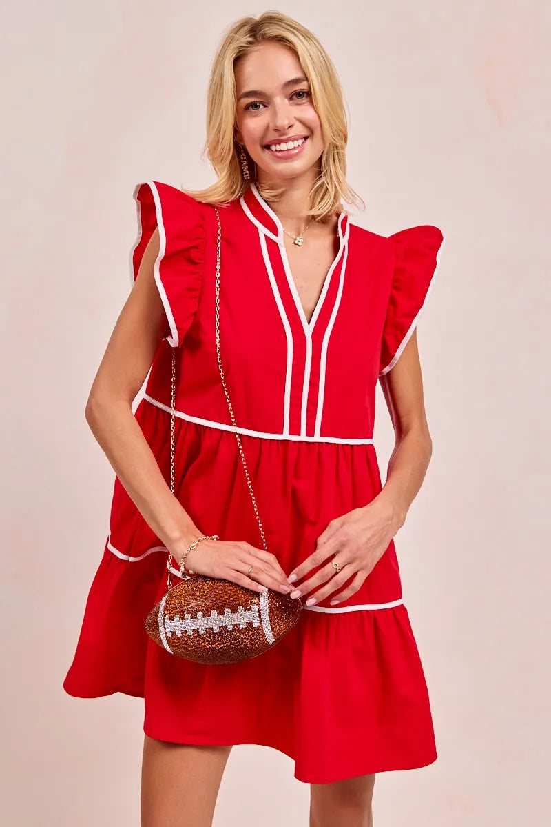 Image of BiBi Gameday Theme Contrast Binding Ruffled Dress | Queeble.shop
