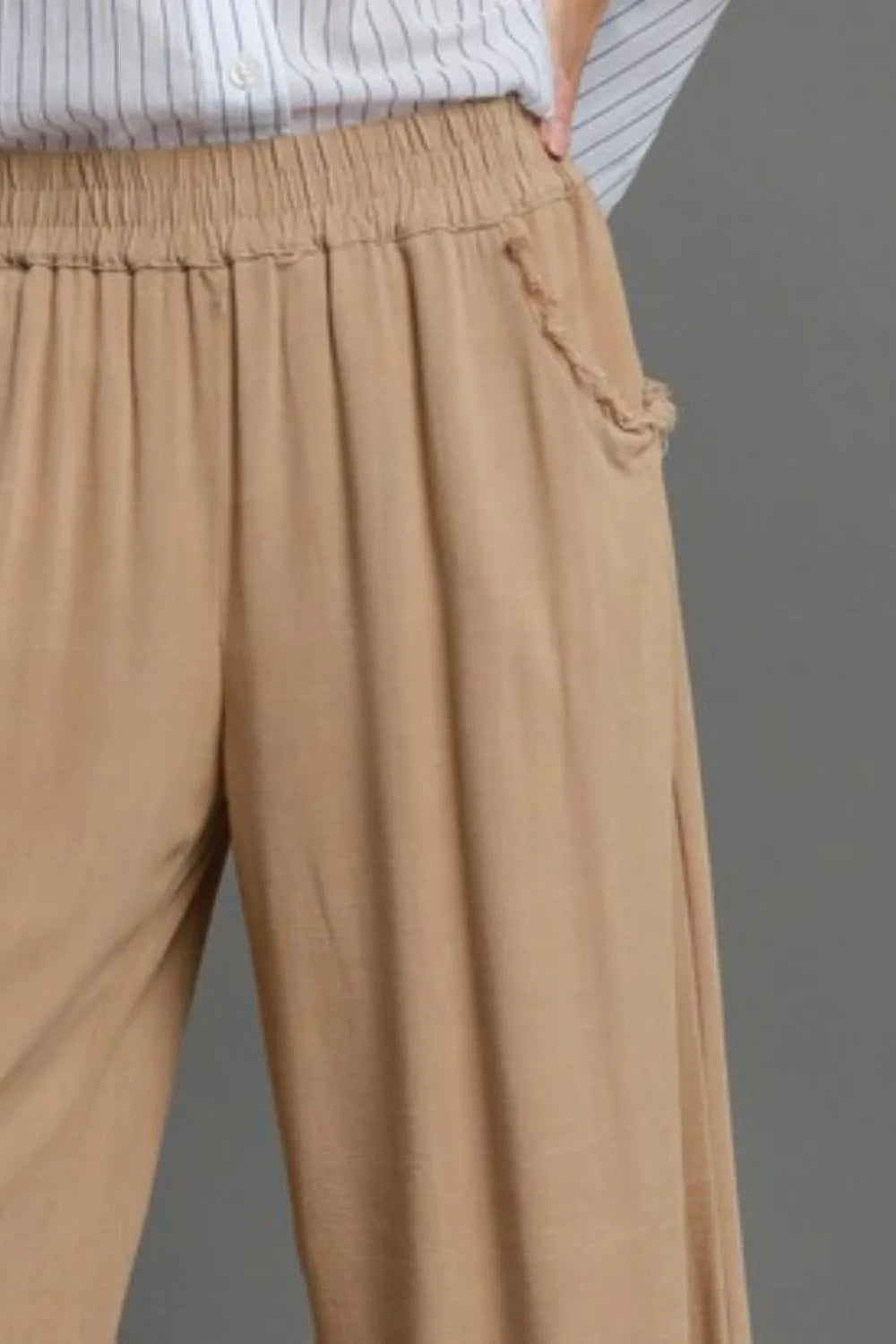 Image of Umgee Full Size Linen Blend Elastic Waistband Wide Leg Pants Plus Size | Queeble.shop