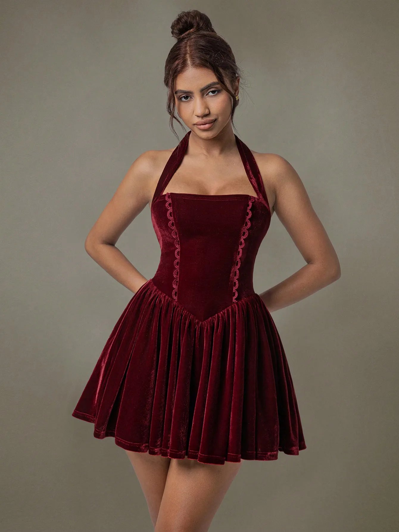 Image of Velvet Halter Skater Dress | Queeble.shop