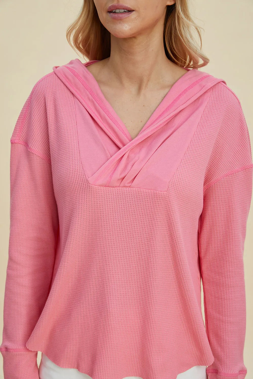 Image of Double Take Full Size High-Low Dropped Shoulder Long Sleeve Hoodie | Queeble.shop