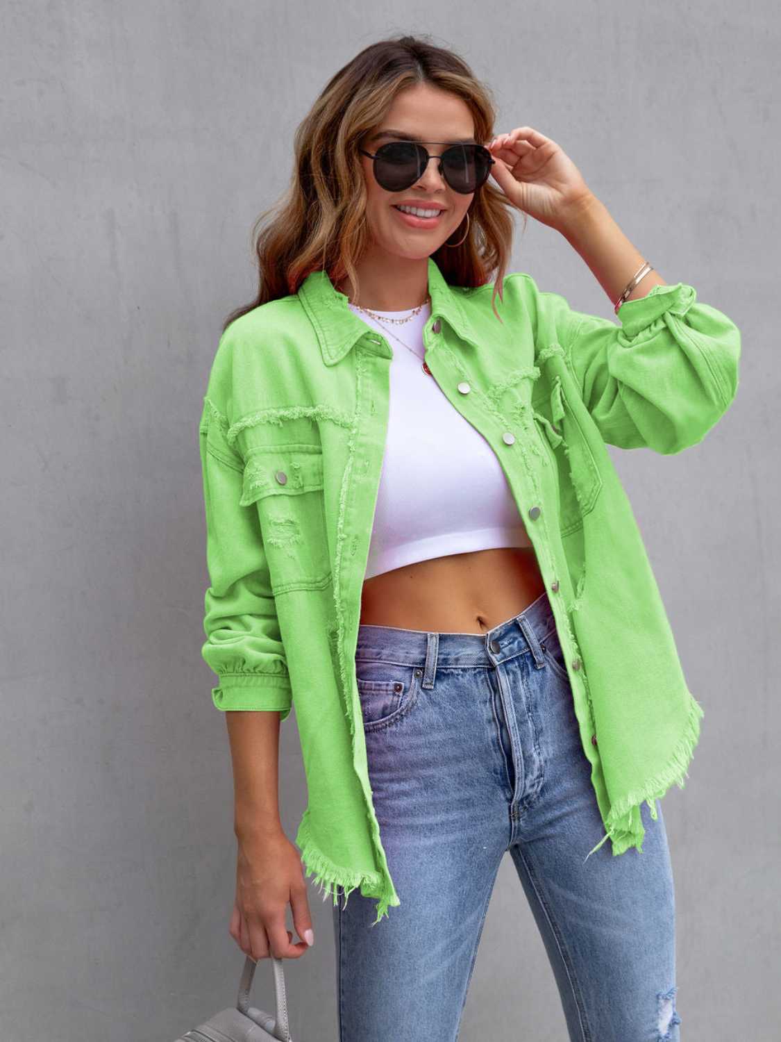 Image of Distressed Drop Shoulder Denim Jacket | Queeble.shop