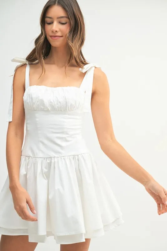 Image of MABLE Shoulder Tie Corset Panel Mini Dress | Queeble.shop