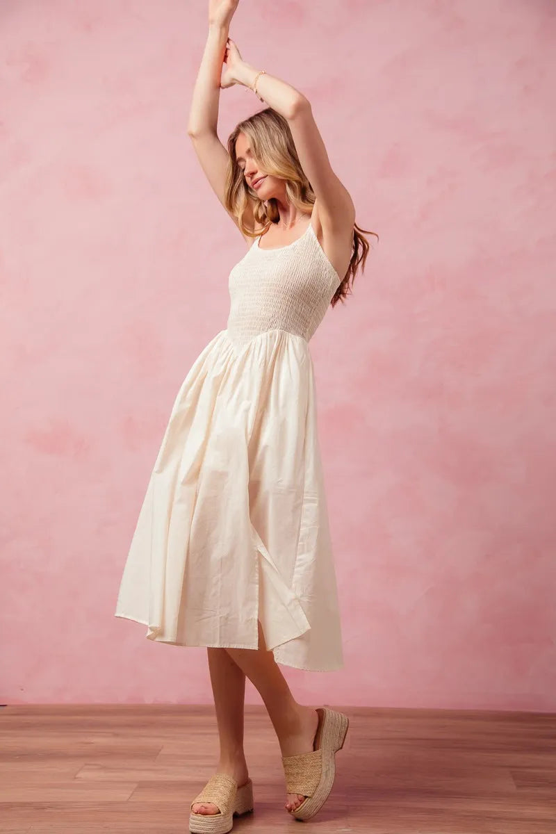 Image of SO ME Smocked Sleeveless Casual Everyday Dress With Slit | Queeble.shop