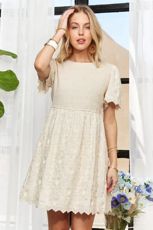 Image of ADORA Rround Neck Crinkle Babydoll Dress | Queeble.shop