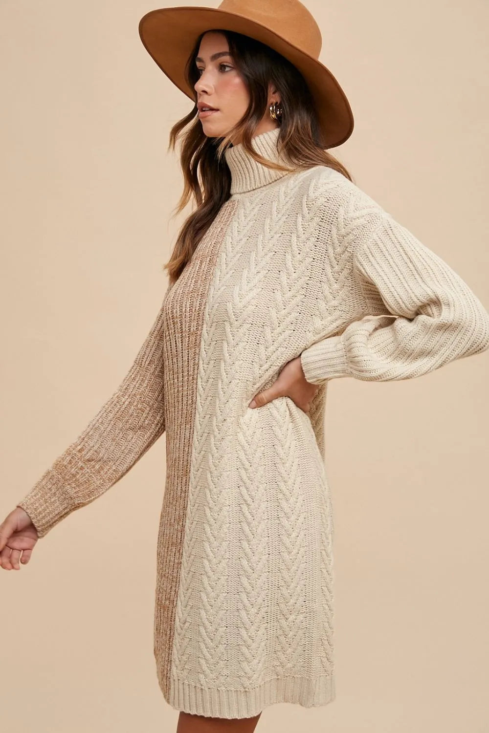 Image of Annie Wear Color Block Turtleneck Sweater Dress | Queeble.shop