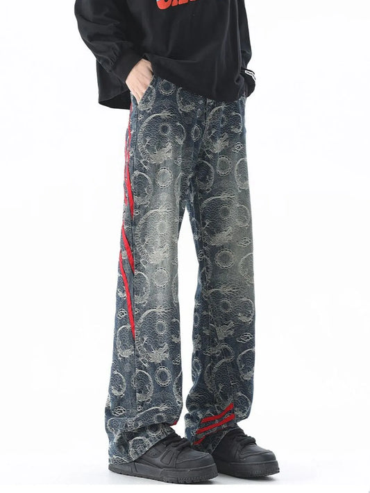 Image of Men's Plus Size Contrast Striped Wide Leg Jeans | Queeble.shop