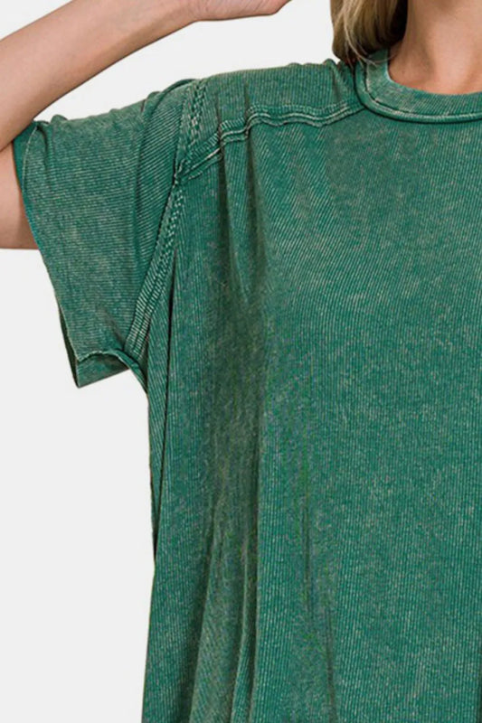 Image of Zenana Washed Ribbed Short Sleeve Top | Queeble.shop