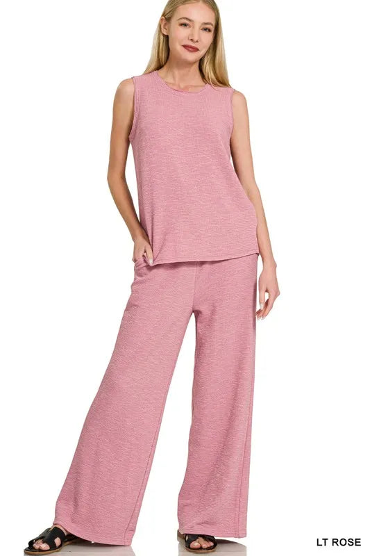 Image of Zenana Cotton Slub Tank and Pants Set | Queeble.shop