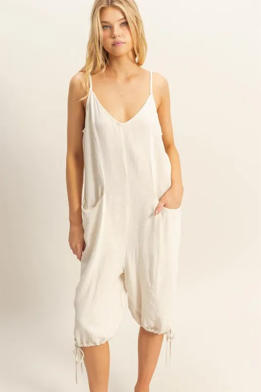 Image of HYFVE V-Neck Pocket Detail Side Tie Hem Romper | Queeble.shop