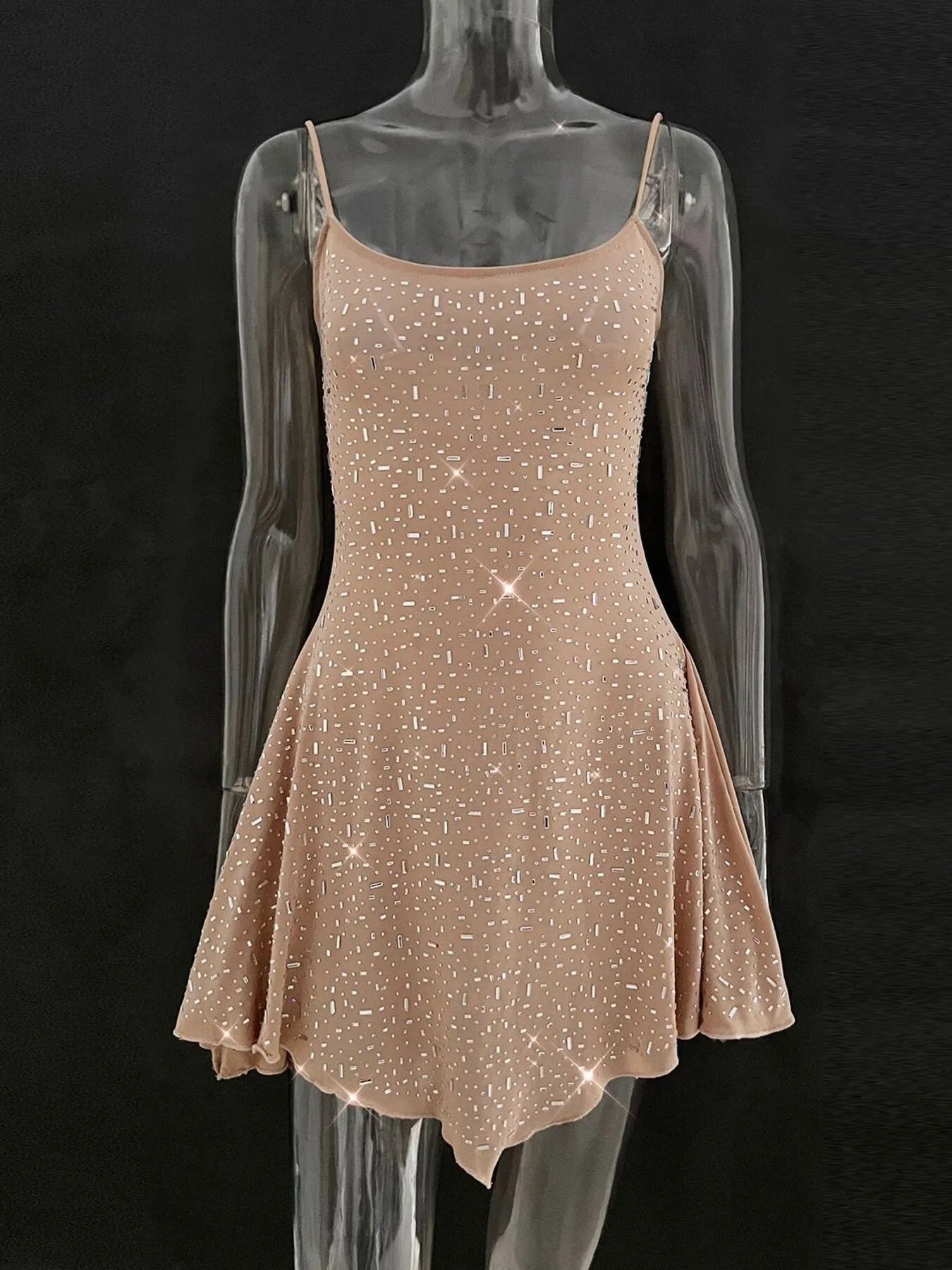 Image of Rhinestone Decor Mini Cami Dress | Queeble.shop