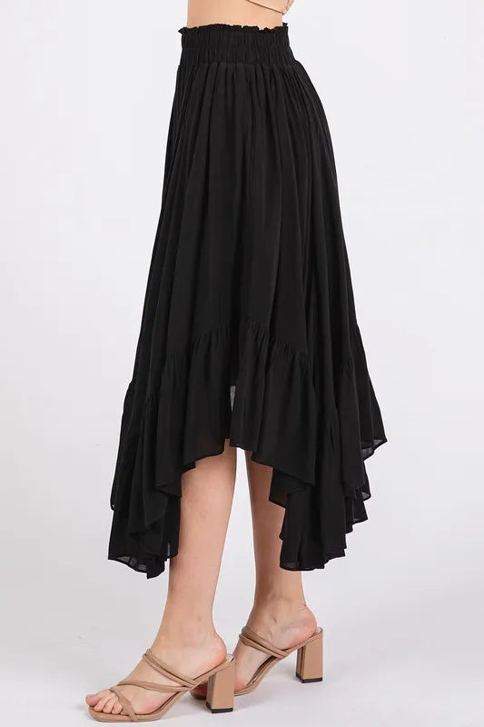 Image of Mittoshop Handkerchief Hem Elastic Waist Pocket Midi Skirt | Queeble.shop