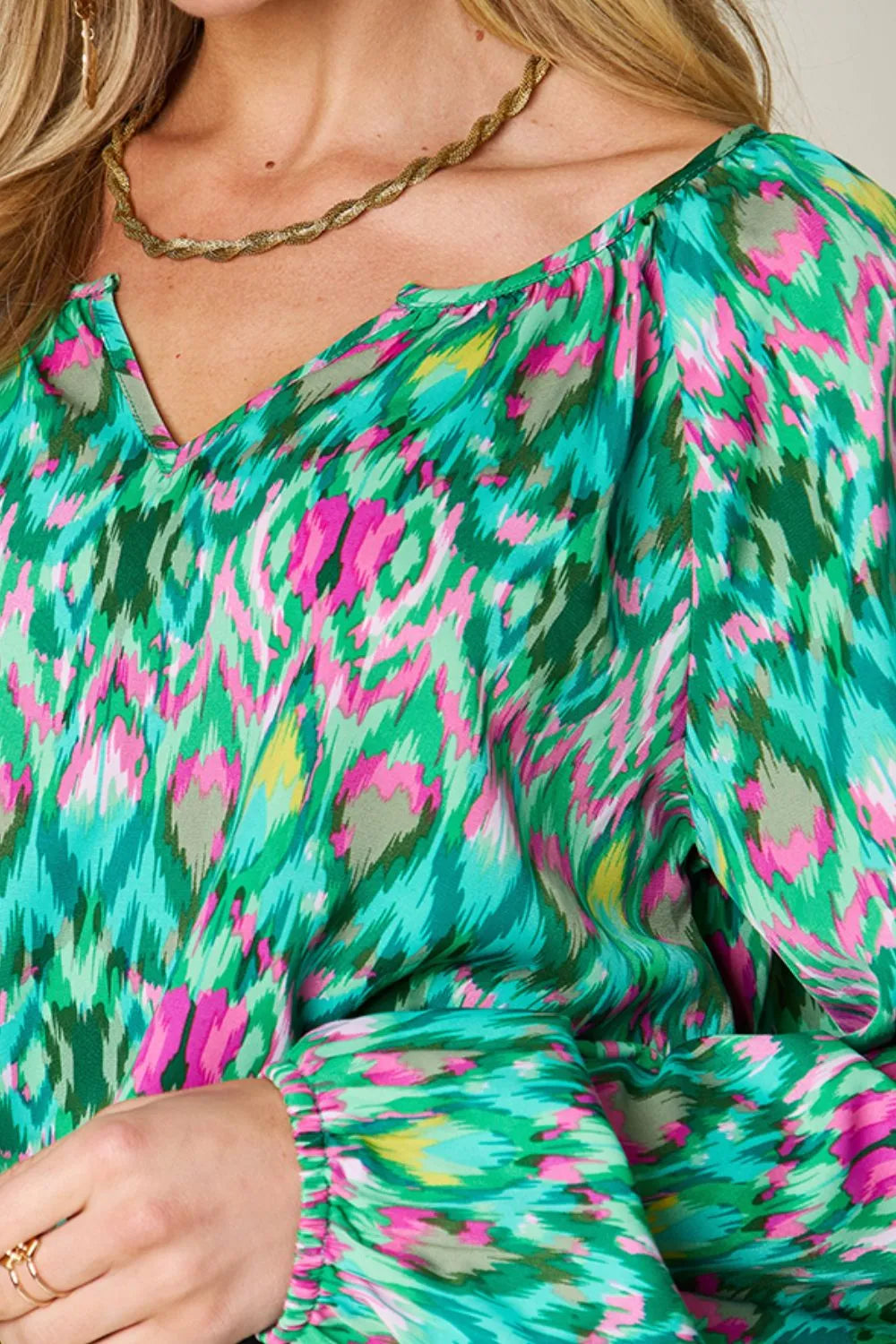Image of Double Take Full Size Printed Balloon Sleeve Blouse | Queeble.shop