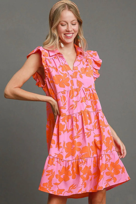 Image of Umgee Full Size Floral Print Ruffle Cap Sleeve Tiered Dress Plus Size | Queeble.shop