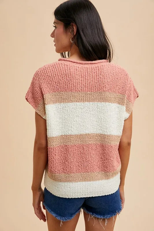 Image of Annie Wear Low Gauge Color Block Textured Sweater Top | Queeble.shop