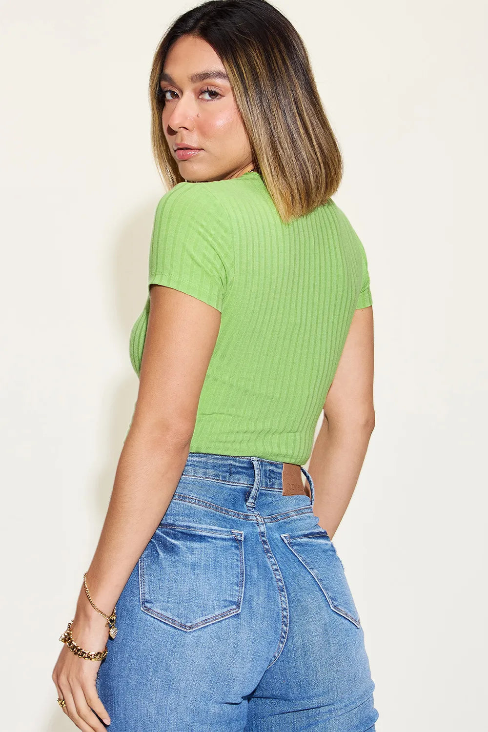Image of Basic Bae Full Size Ribbed Round Neck Short Sleeve T-Shirt | Queeble.shop