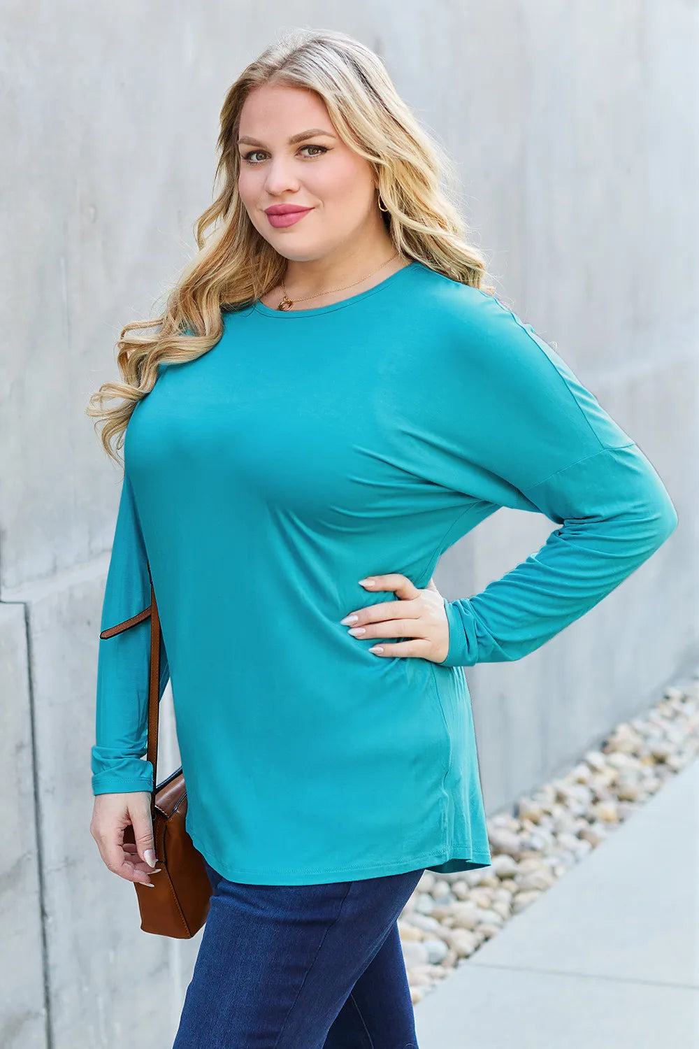 Image of Basic Bae Full Size Round Neck Dropped Shoulder T-Shirt | Queeble.shop