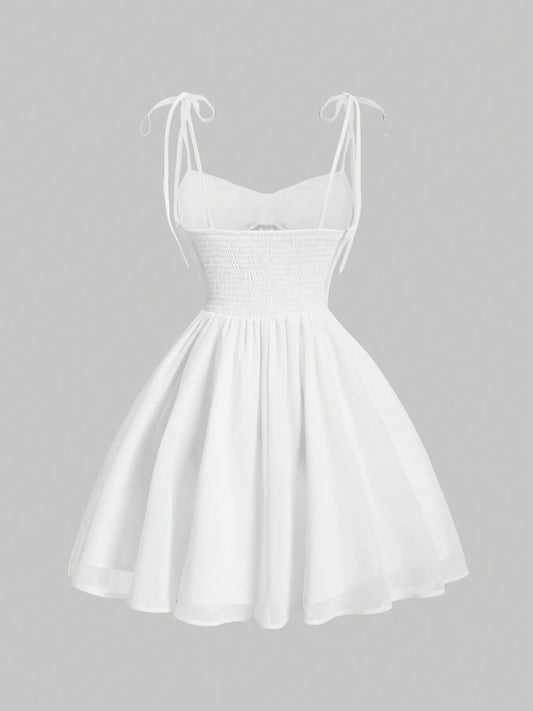 Image of Tie-Shoulder Sweetheart Neck Mini Dress | Queeble.shop