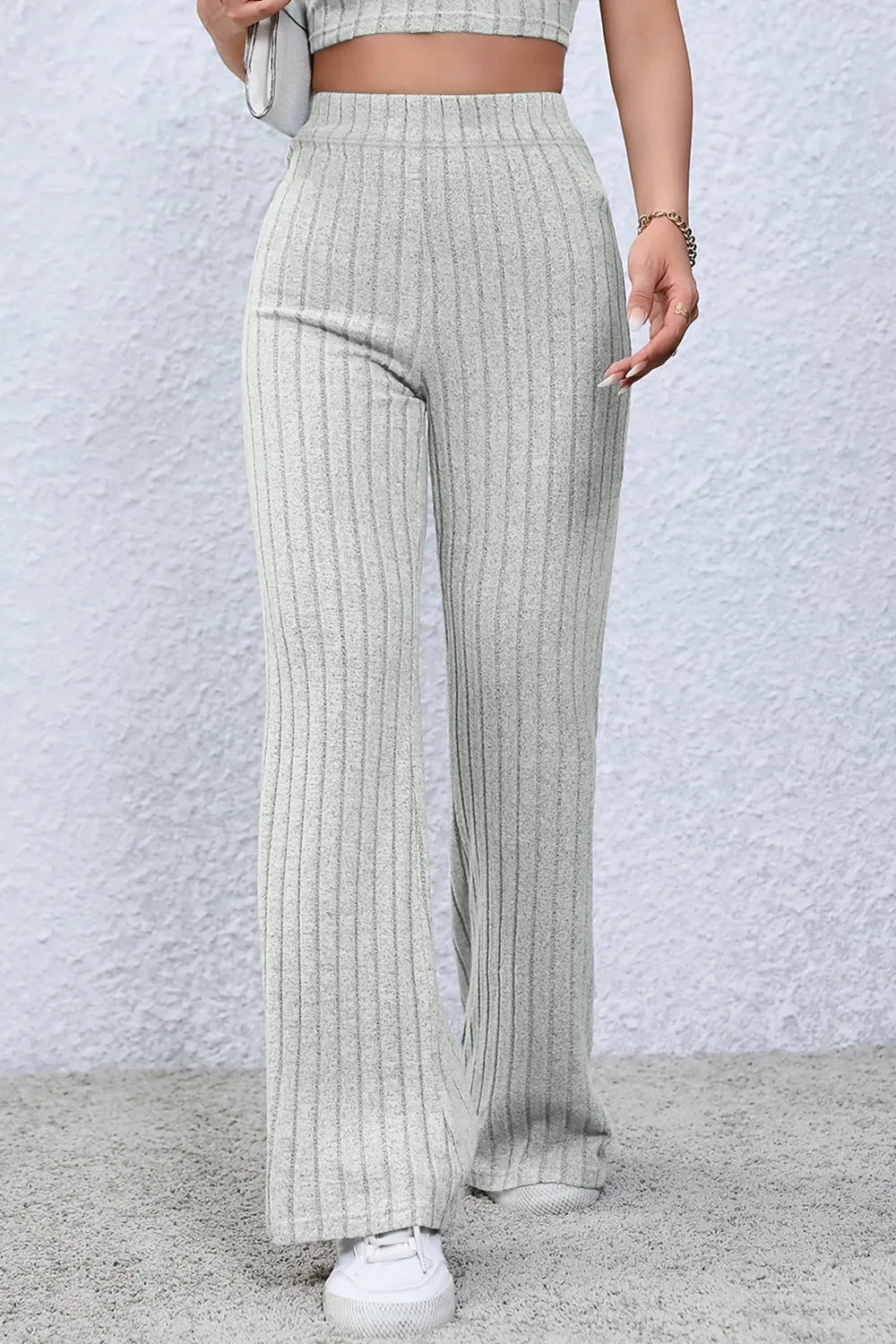 Image of Basic Bae Full Size Ribbed High Waist Flare Pants | Queeble.shop
