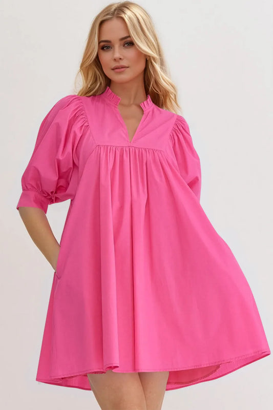 Image of Oh Frill Notched Puff Sleeve Babydoll Mini Dress | Queeble.shop