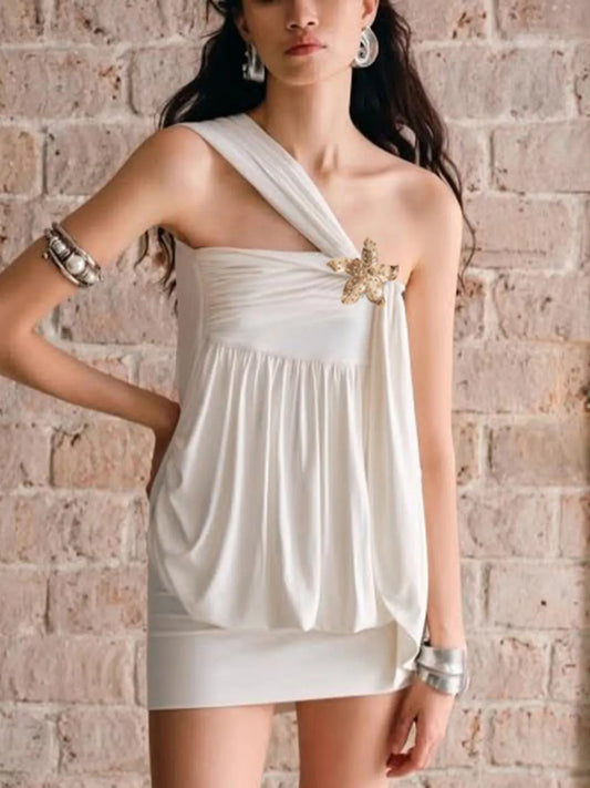 Image of Ruched One-Shoulder Mini Dress | Queeble.shop